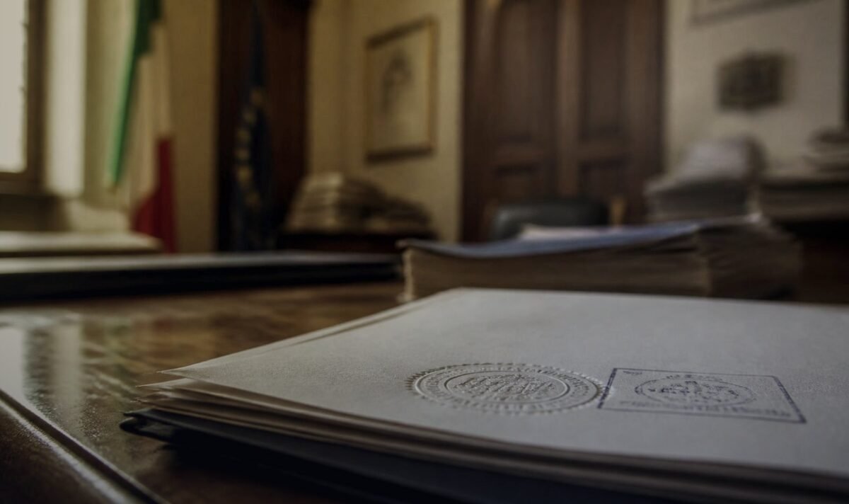 Documento oficial italiano com selo em relevo