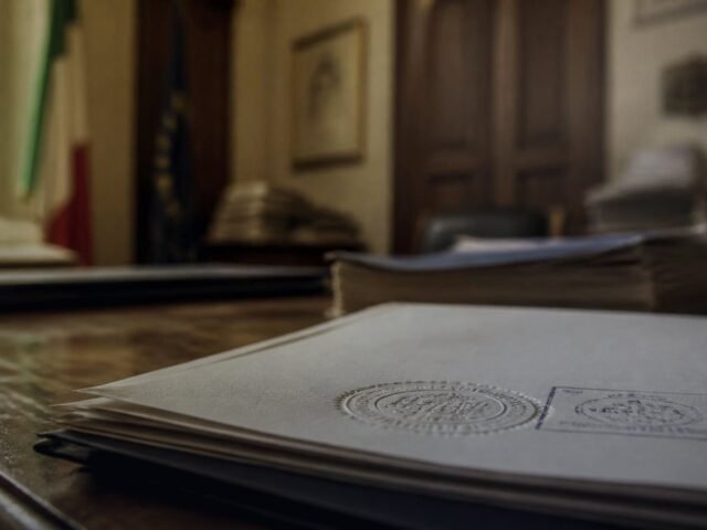 Documento oficial italiano com selo em relevo